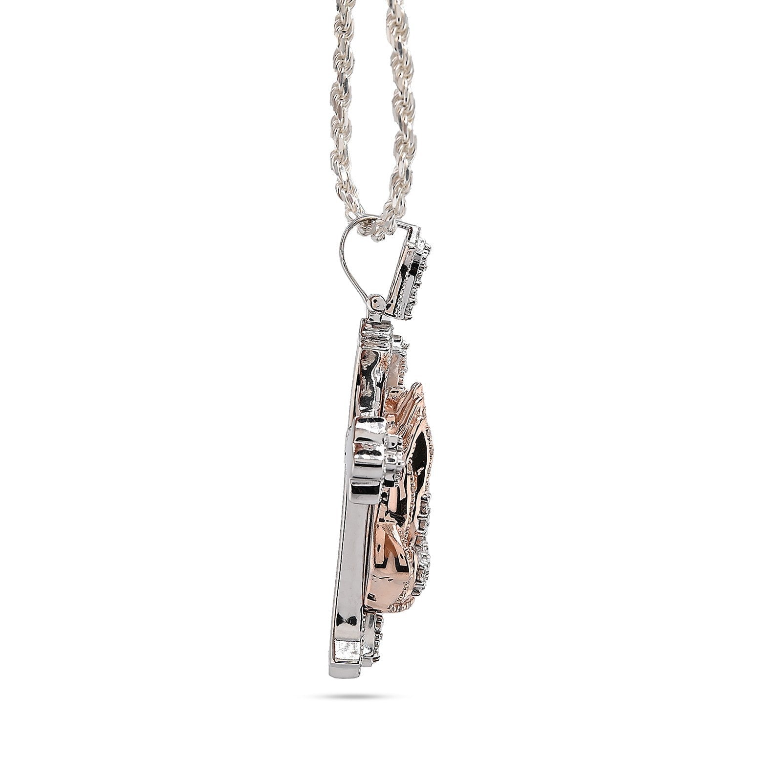 925 Silver 0.6 CTW Natural Diamond Cross with Praying Hands Pendant 16g Charm - Elite Jewelers - Charms & Pendants