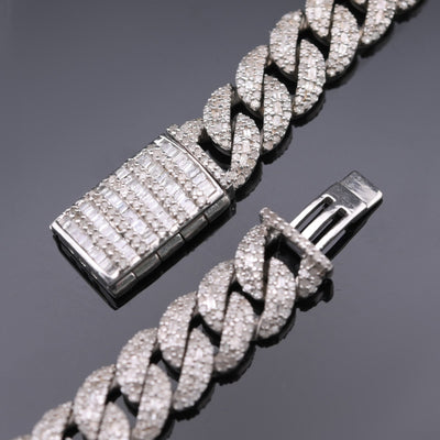 925 Silver 13CT Natural Diamond Cuban Chain 8MM 22" - Elite Jewelers - Necklaces & Chains