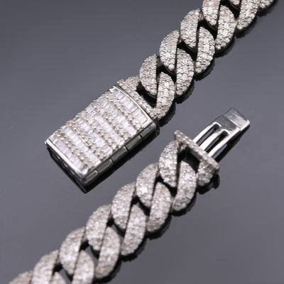 925 Silver 13CT Natural Diamond Cuban Chain 8MM 22" - Elite Jewelers - Necklaces & Chains