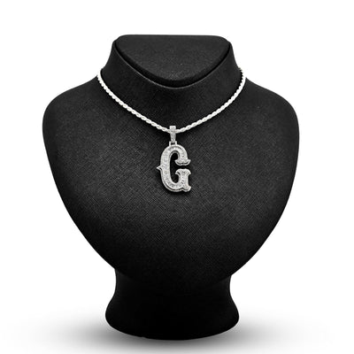 925 Silver 1.75CTW Natural Diamond Round/Baguette Initial "G" Pendant 8.5g Charm - Elite Jewelers - Charms & Pendants