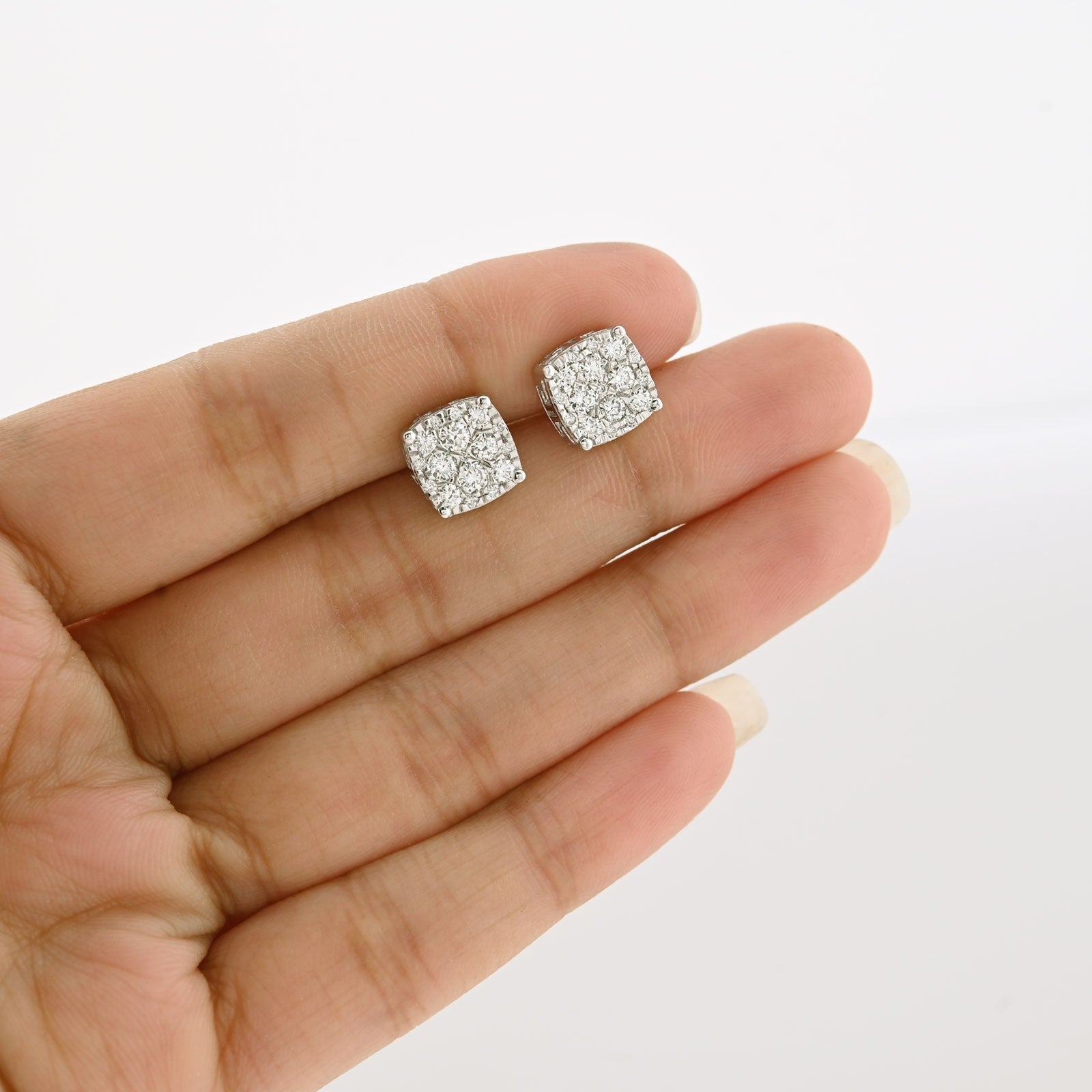 925 Silver 1CTW Lab Grown Diamond 2.1g Iced Greek Key Square Earring Stud - Elite Jewelers - Earrings