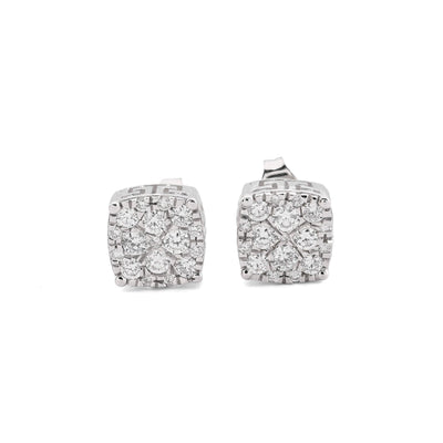 925 Silver 1CTW Lab Grown Diamond 2.1g Iced Greek Key Square Earring Stud - Elite Jewelers - Earrings