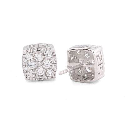 925 Silver 1CTW Lab Grown Diamond 2.1g Iced Greek Key Square Earring Stud - Elite Jewelers - Earrings