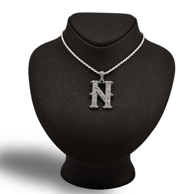 925 Silver 2 CTW Natural Diamond Round/Baguette Initial "N" Pendant 11.9g Charm - Elite Jewelers - Charms & Pendants