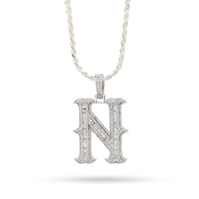 925 Silver 2 CTW Natural Diamond Round/Baguette Initial "N" Pendant 11.9g Charm - Elite Jewelers - Charms & Pendants