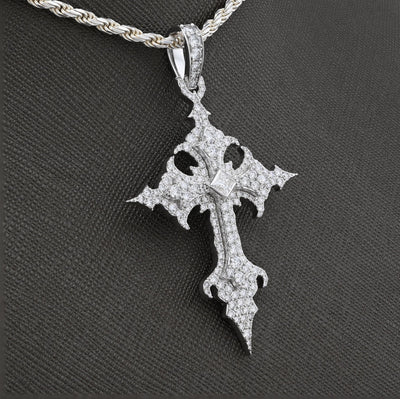 925 Silver 2.96CT Lab Diamond Princess Cut Solitaire Cross Pendant 2.5" Men 12.9g Men Charm - Elite Jewelers - Charms & Pendants