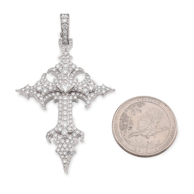 925 Silver 2.96CT Lab Diamond Princess Cut Solitaire Cross Pendant 2.5" Men 12.9g Men Charm - Elite Jewelers - Charms & Pendants