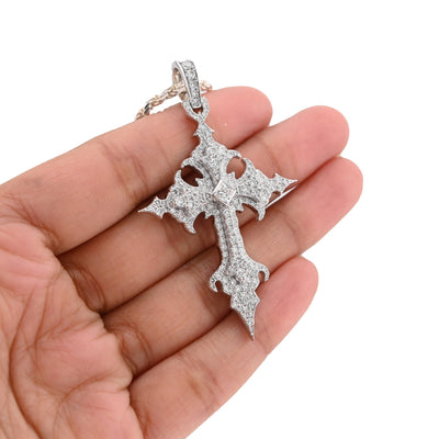 925 Silver 2.96CT Lab Diamond Princess Cut Solitaire Cross Pendant 2.5" Men 12.9g Men Charm - Elite Jewelers - Charms & Pendants