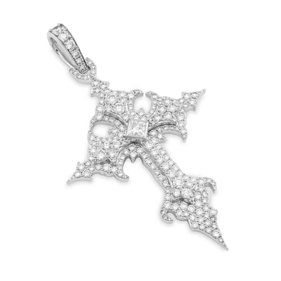 925 Silver 2.96CT Lab Diamond Princess Cut Solitaire Cross Pendant 2.5" Men 12.9g Men Charm - Elite Jewelers - Charms & Pendants