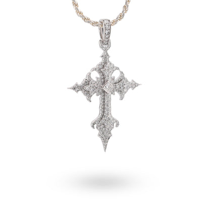 925 Silver 2.96CT Lab Diamond Princess Cut Solitaire Cross Pendant 2.5" Men 12.9g Men Charm - Elite Jewelers - Charms & Pendants