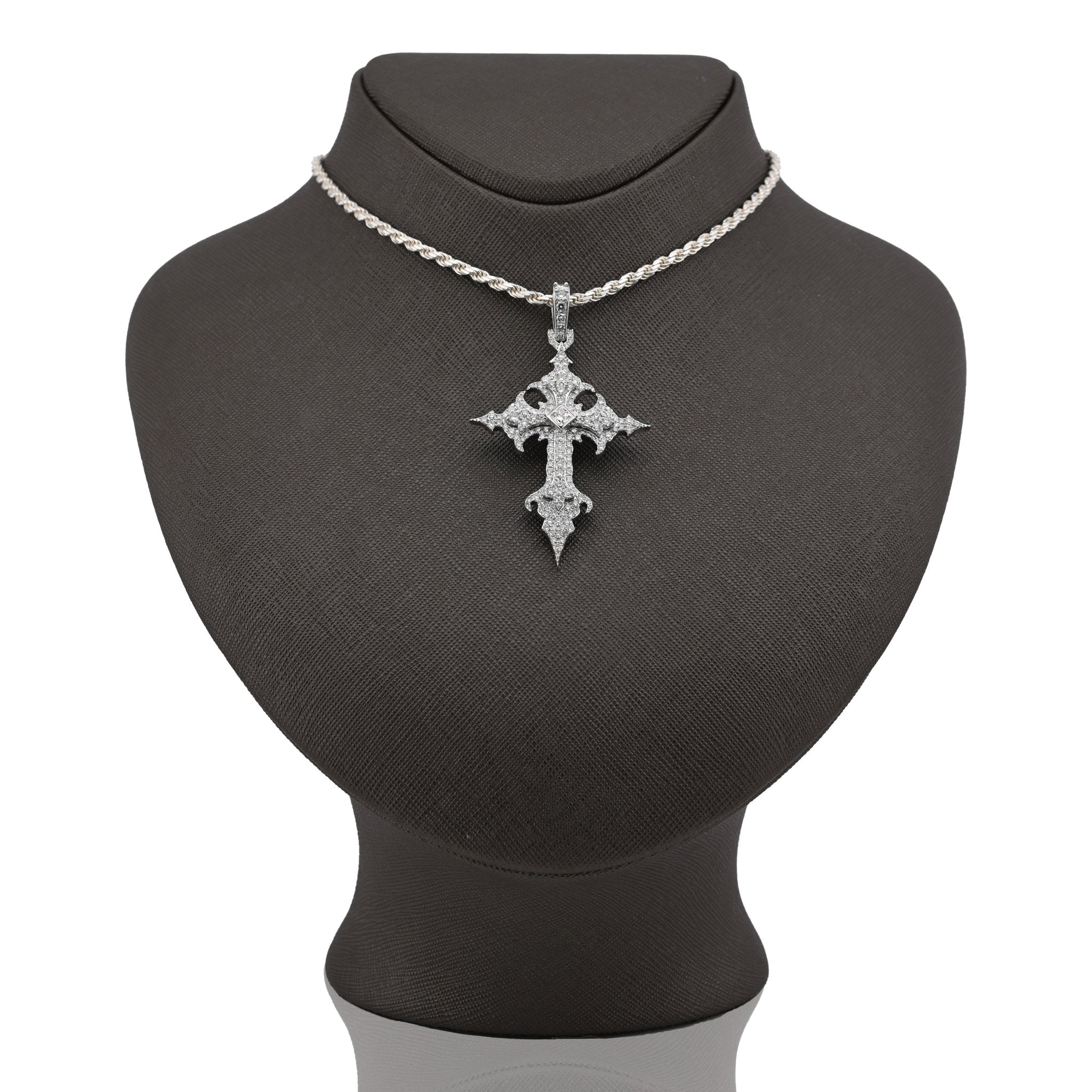 925 Silver 2.96CT Lab Diamond Princess Cut Solitaire Cross Pendant 2.5" Men 12.9g Men Charm - Elite Jewelers - Charms & Pendants