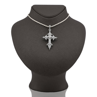 925 Silver 2.96CT Lab Diamond Princess Cut Solitaire Cross Pendant 2.5" Men 12.9g Men Charm - Elite Jewelers - Charms & Pendants