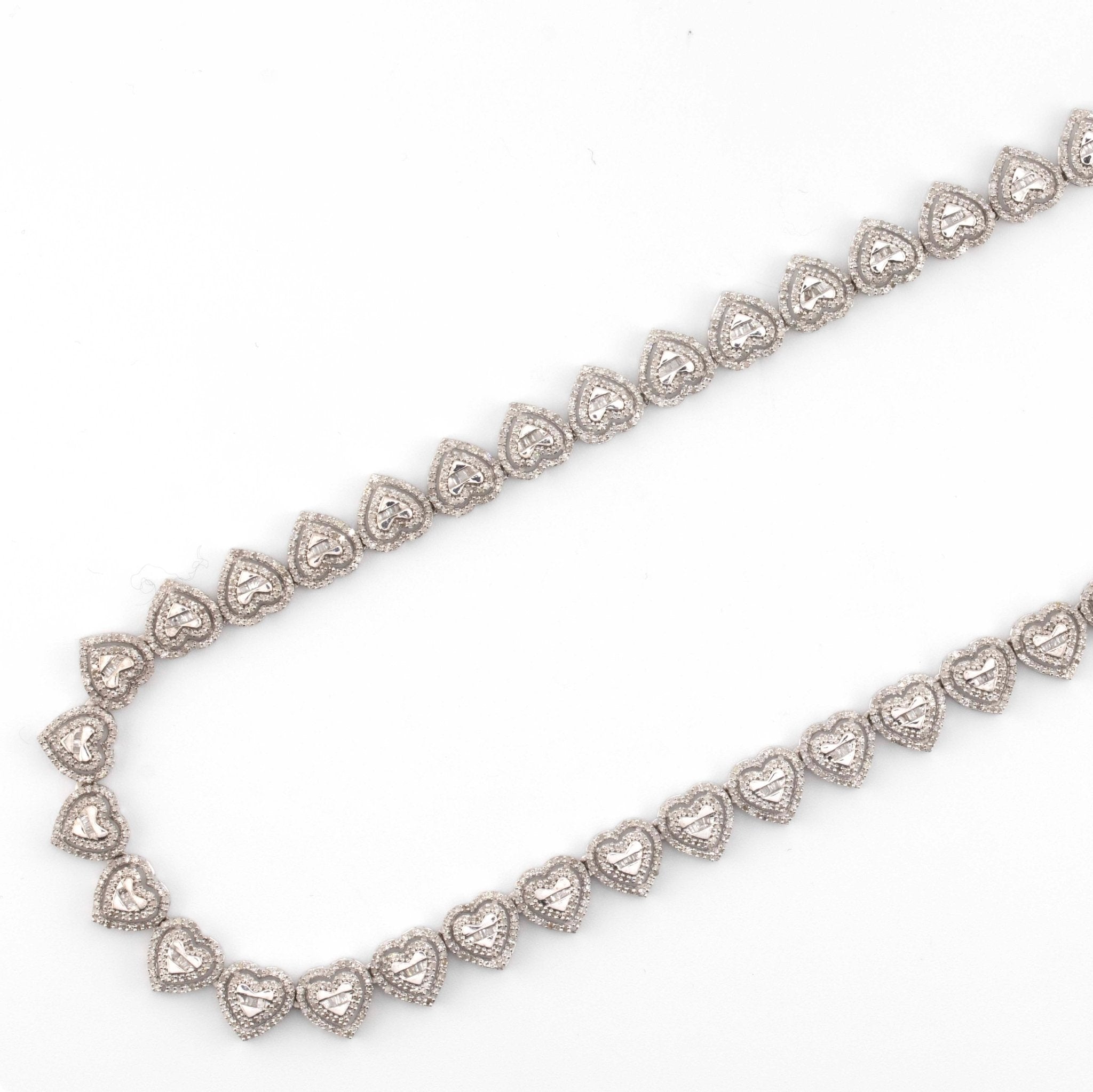 925 Silver 31.27 Grams Heart Shape Chain 8.08 CTW - Elite Jewelers - Necklaces & Chains