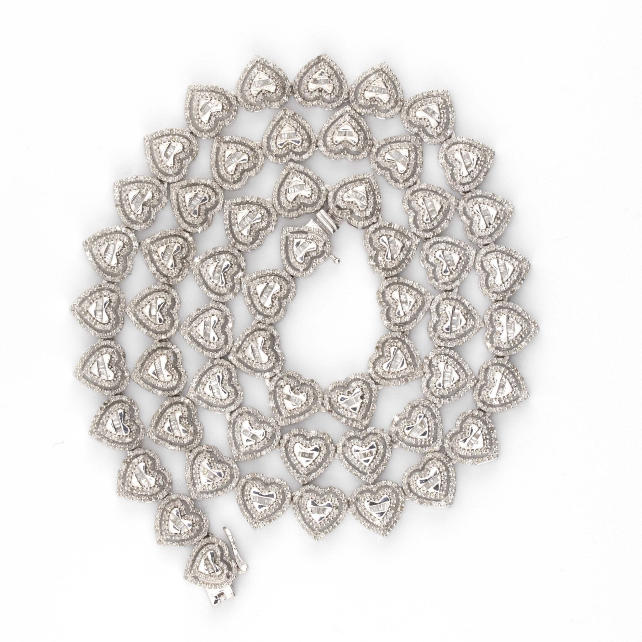 925 Silver 31.27 Grams Heart Shape Chain 8.08 CTW - Elite Jewelers - Necklaces & Chains