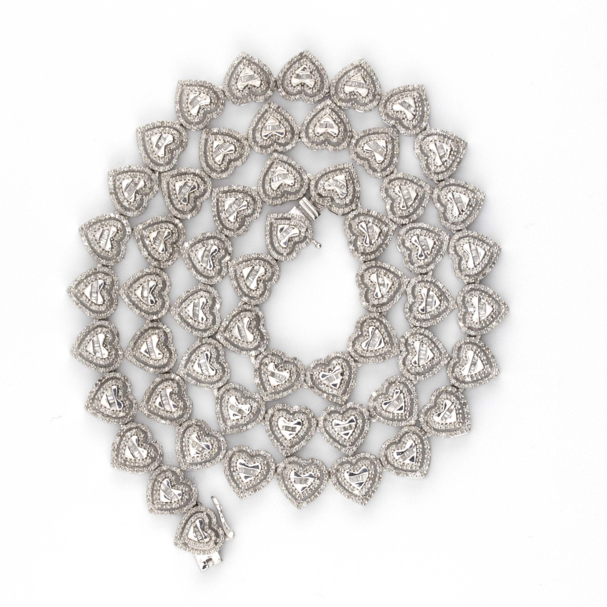 925 Silver 31.27 Grams Heart Shape Chain 8.08 CTW - Elite Jewelers - Necklaces & Chains
