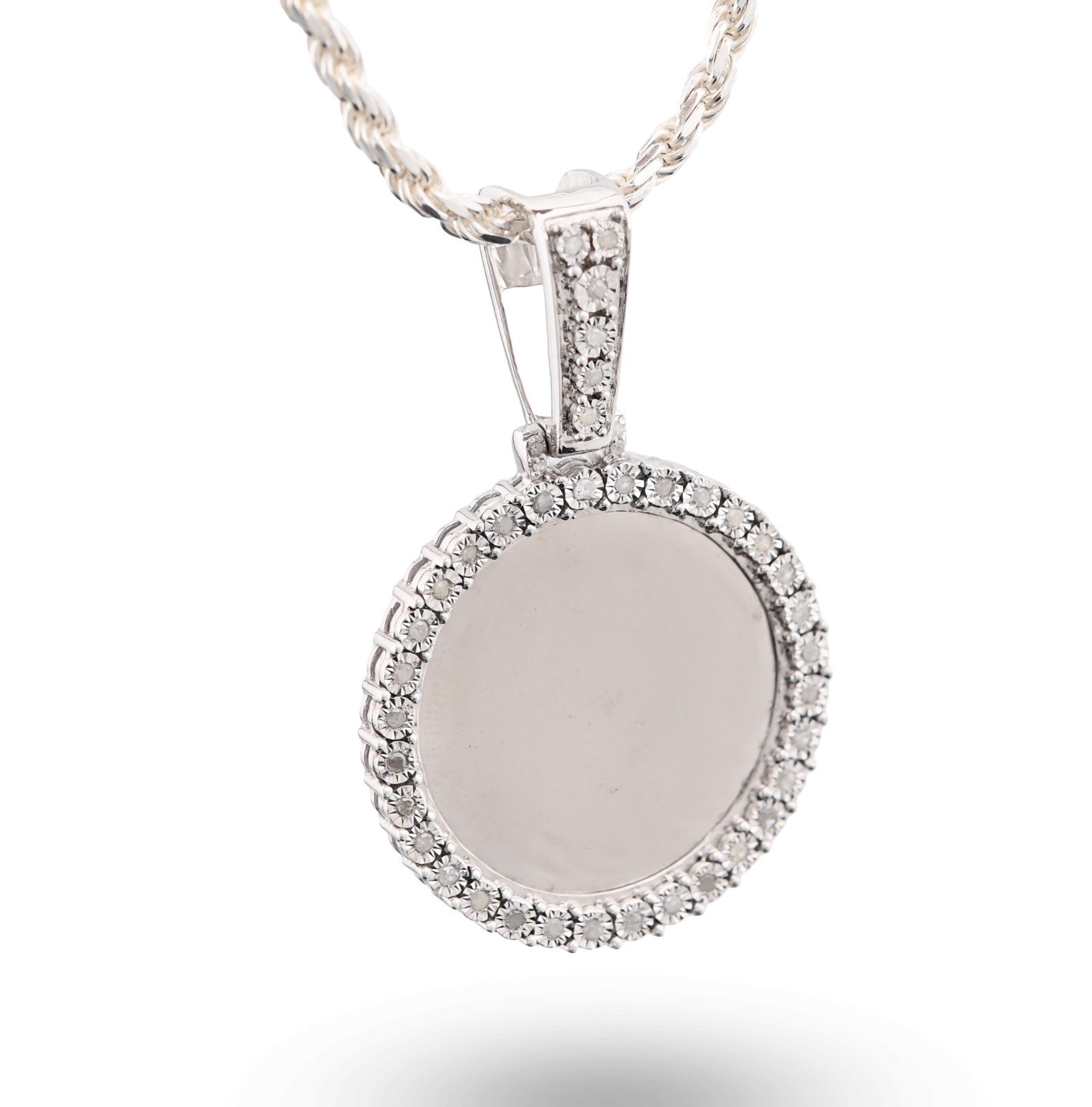 925 Silver 6.7gms 0.35 CTW Natural Diamond Circle Picture Pendant Memorial Charm - Elite Jewelers - Charms & Pendants
