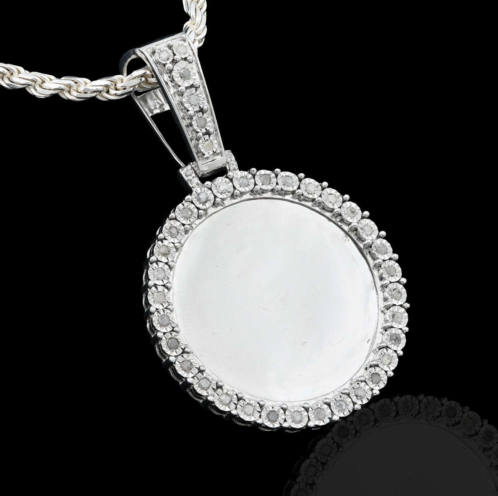 925 Silver 6.7gms 0.35 CTW Natural Diamond Circle Picture Pendant Memorial Charm - Elite Jewelers - Charms & Pendants