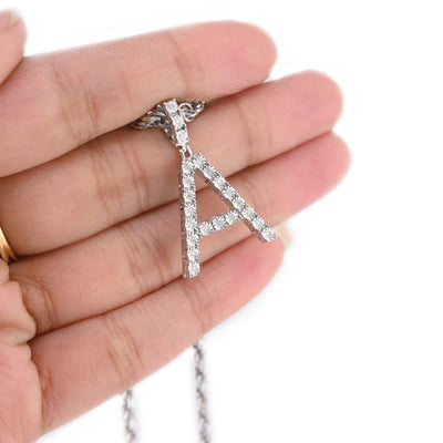 925 Silver Natural 0.15 CTW Diamond Initial Alphabet "A" Pendant 2g Unisex Charm - Elite Jewelers - Charms & Pendants