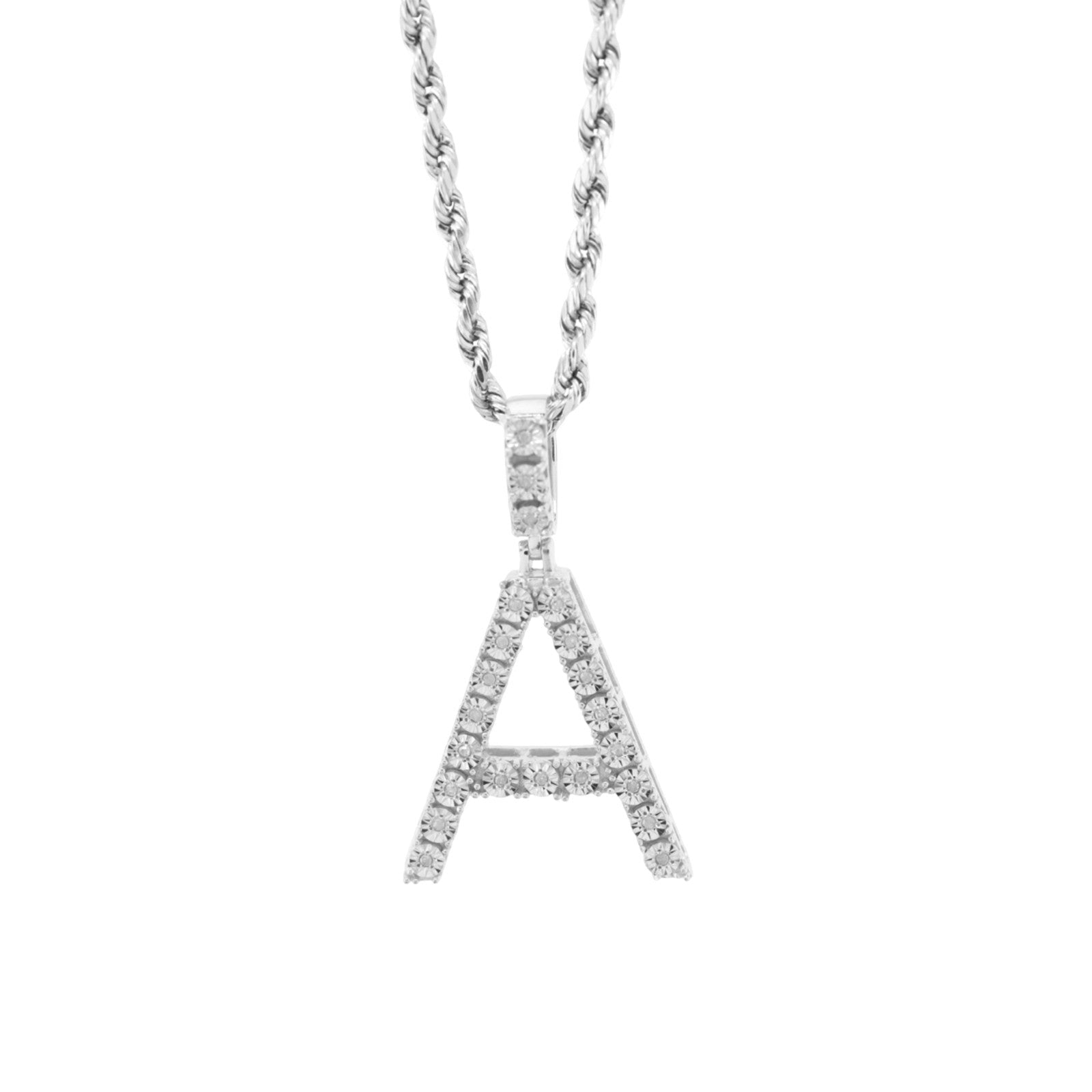 925 Silver Natural 0.15 CTW Diamond Initial Alphabet "A" Pendant 2g Unisex Charm - Elite Jewelers - Charms & Pendants