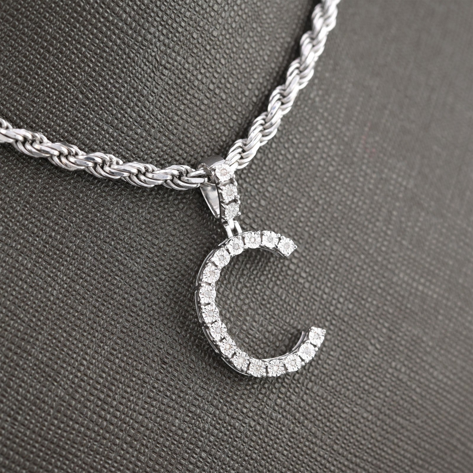 925 Silver Natural 0.15 CTW Diamond Initial Alphabet "C" Pendant 2g Unisex Charm - Elite Jewelers - Charms & Pendants
