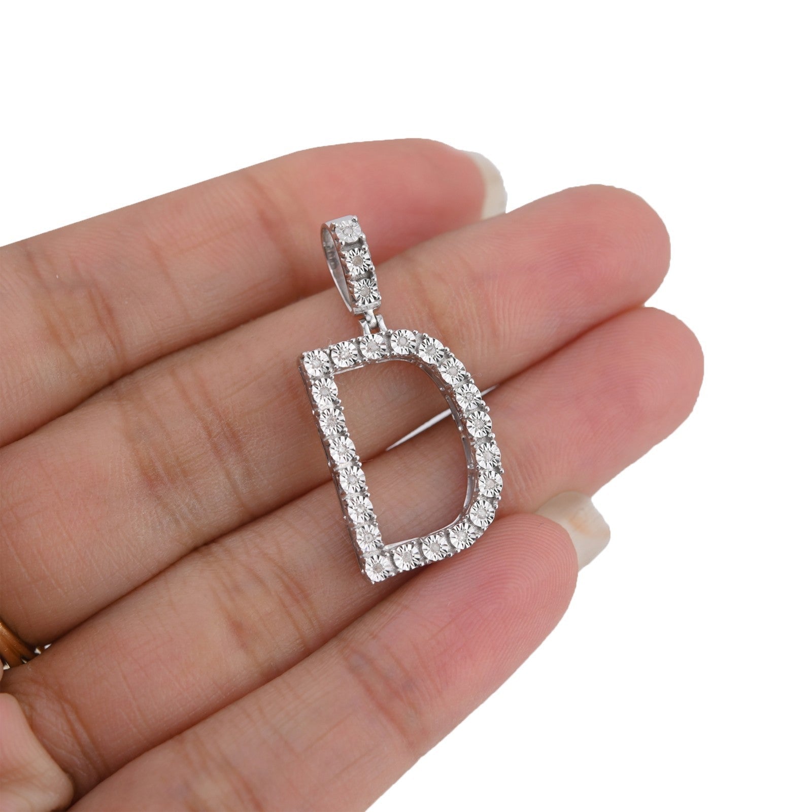 925 Silver Natural 0.15 CTW Diamond Initial Alphabet "D" Pendant 2g Unisex Charm - Elite Jewelers - Charms & Pendants