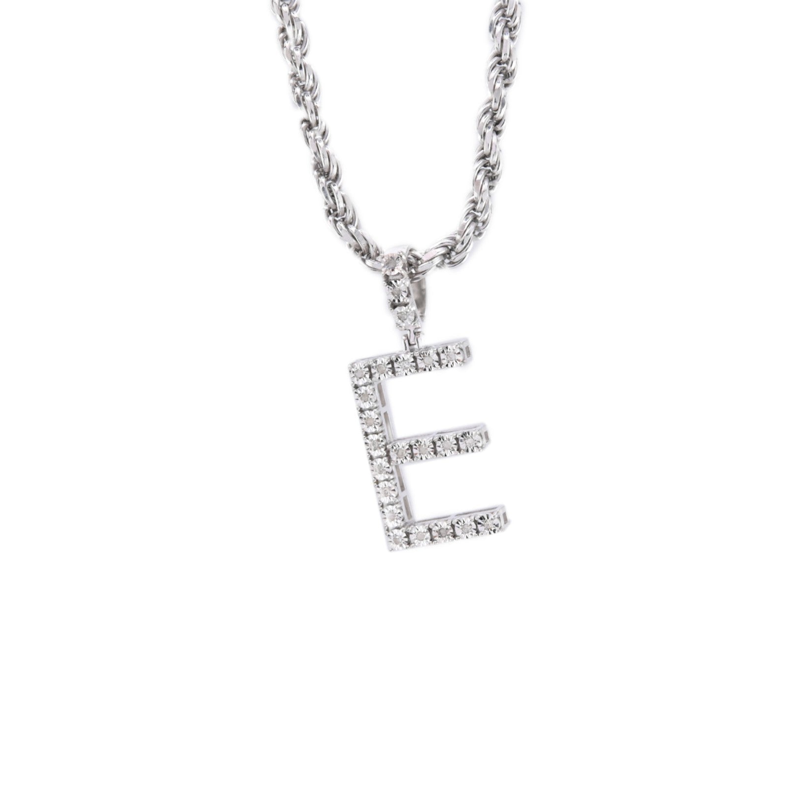 925 Silver Natural 0.15 CTW Diamond Initial Alphabet "E" Pendant 2g Unisex Charm - Elite Jewelers - Charms & Pendants