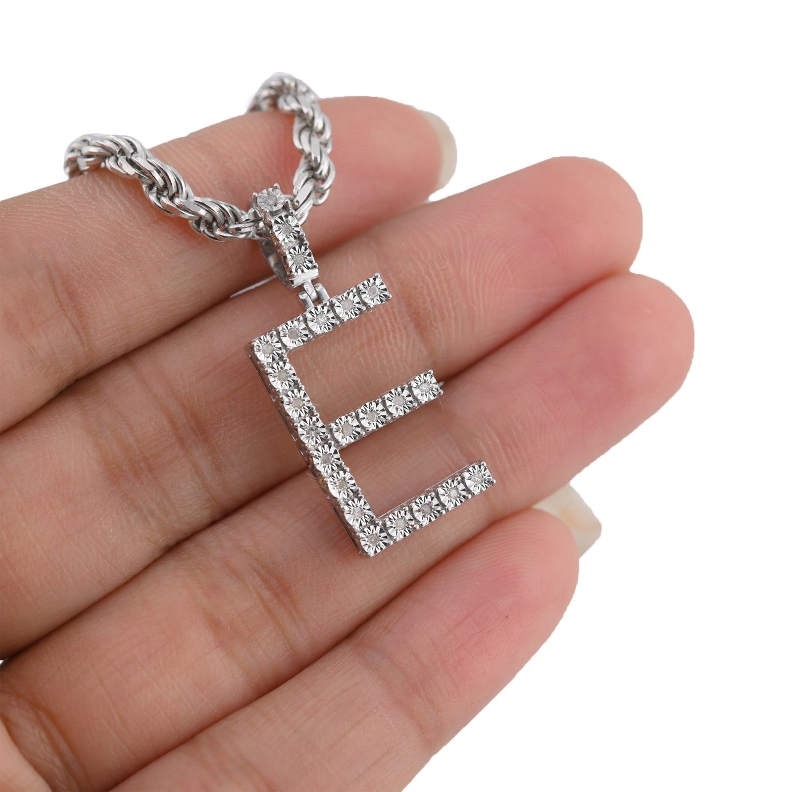 925 Silver Natural 0.15 CTW Diamond Initial Alphabet "E" Pendant 2g Unisex Charm - Elite Jewelers - Charms & Pendants