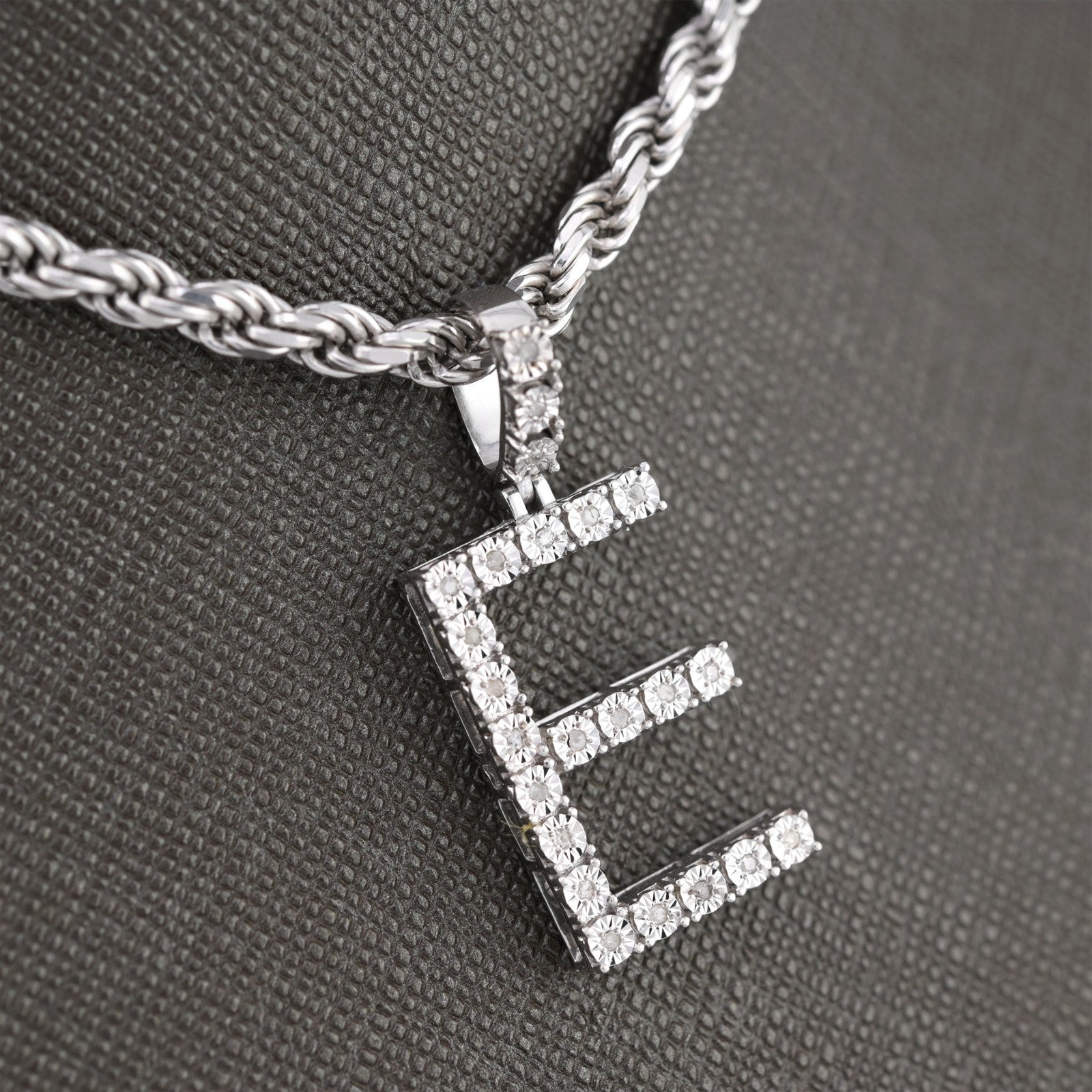 925 Silver Natural 0.15 CTW Diamond Initial Alphabet "E" Pendant 2g Unisex Charm - Elite Jewelers - Charms & Pendants