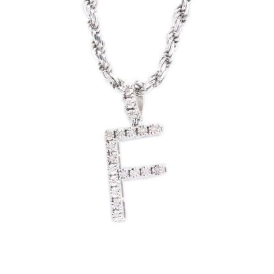 925 Silver Natural 0.15 CTW Diamond Initial Alphabet "F" Pendant 2g Unisex Charm - Elite Jewelers - Charms & Pendants