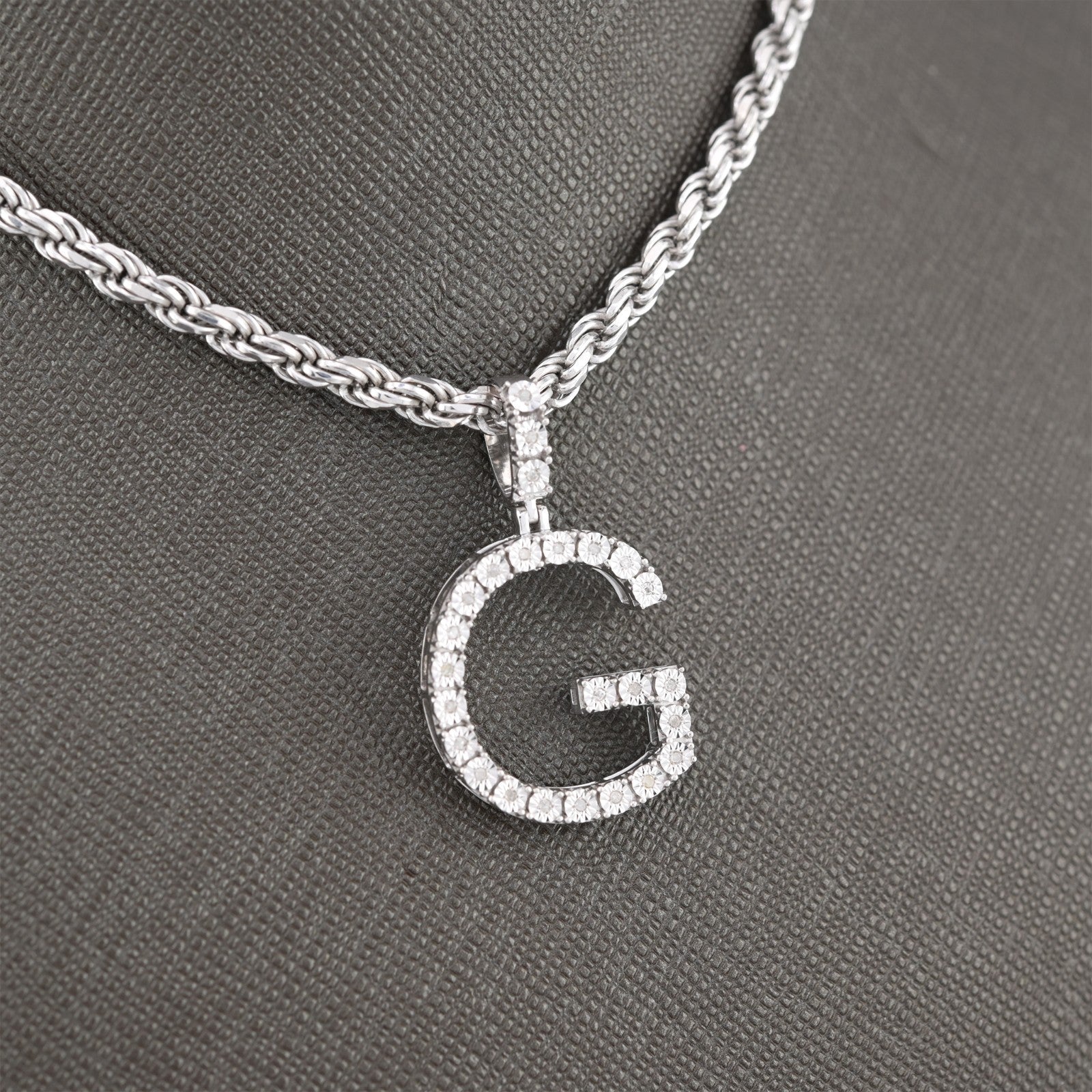 925 Silver Natural 0.15 CTW Diamond Initial Alphabet "G" Pendant 2g Unisex Charm - Elite Jewelers - Charms & Pendants
