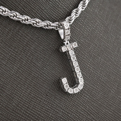 925 Silver Natural 0.15 CTW Diamond Initial Alphabet "J" Pendant 2g Unisex Charm - Elite Jewelers - Charms & Pendants