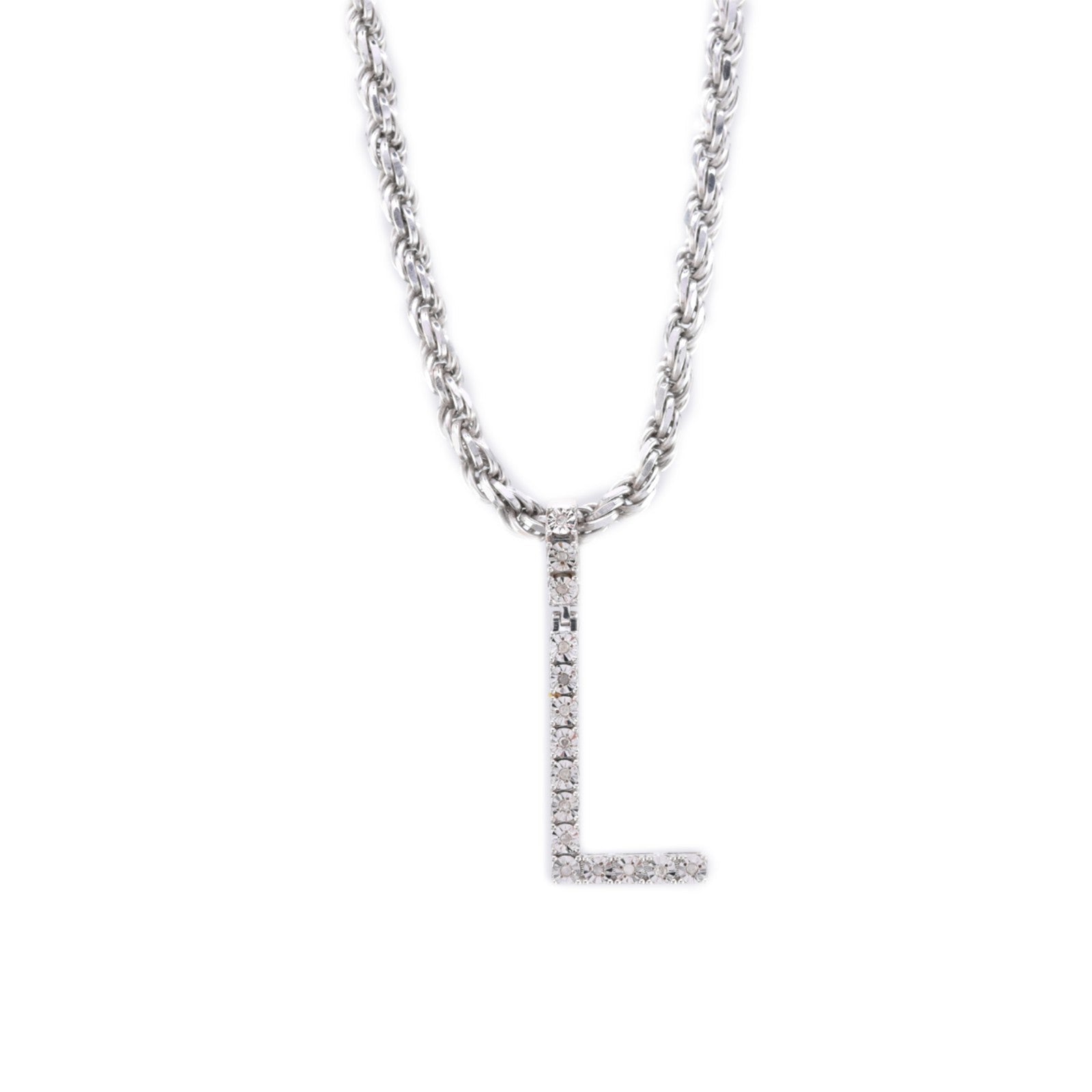 925 Silver Natural 0.15 CTW Diamond Initial Alphabet "L" Pendant 2g Unisex Charm - Elite Jewelers - Charms & Pendants