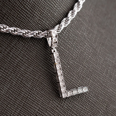 925 Silver Natural 0.15 CTW Diamond Initial Alphabet "L" Pendant 2g Unisex Charm - Elite Jewelers - Charms & Pendants