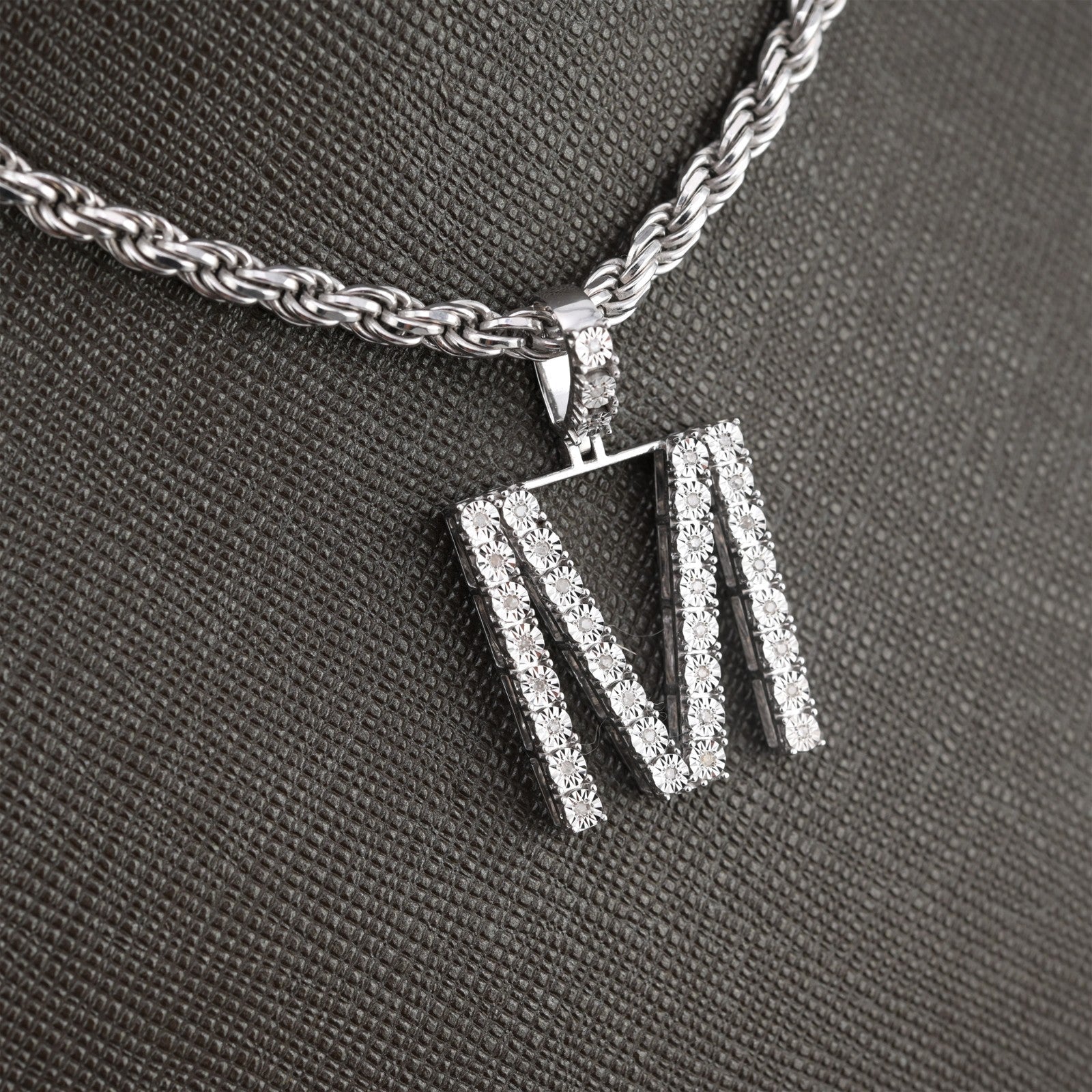 925 Silver Natural 0.15 CTW Diamond Initial Alphabet "M" Pendant 2g Unisex Charm - Elite Jewelers - Charms & Pendants