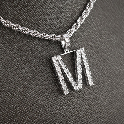 925 Silver Natural 0.15 CTW Diamond Initial Alphabet "M" Pendant 2g Unisex Charm - Elite Jewelers - Charms & Pendants