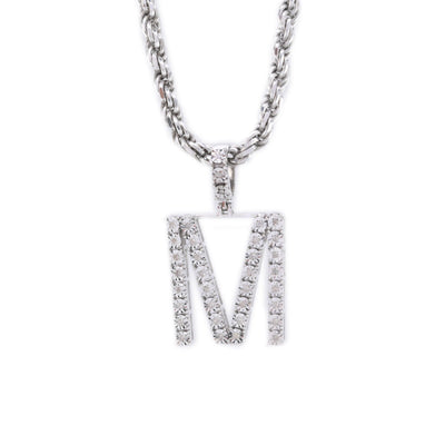 925 Silver Natural 0.15 CTW Diamond Initial Alphabet "M" Pendant 2g Unisex Charm - Elite Jewelers - Charms & Pendants