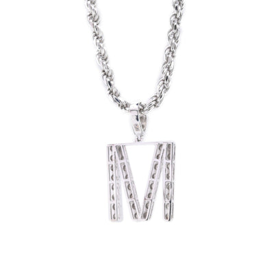 925 Silver Natural 0.15 CTW Diamond Initial Alphabet "M" Pendant 2g Unisex Charm - Elite Jewelers - Charms & Pendants