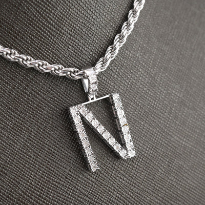 925 Silver Natural 0.15 CTW Diamond Initial Alphabet "N" Pendant 2g Unisex Charm - Elite Jewelers - Charms & Pendants