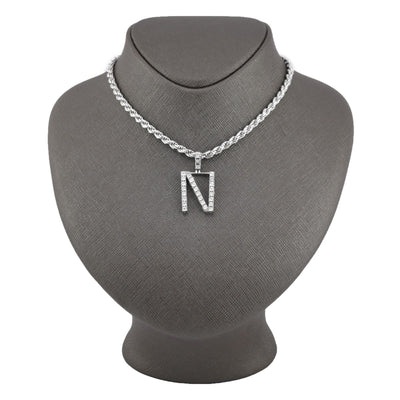 925 Silver Natural 0.15 CTW Diamond Initial Alphabet "N" Pendant 2g Unisex Charm - Elite Jewelers - Charms & Pendants