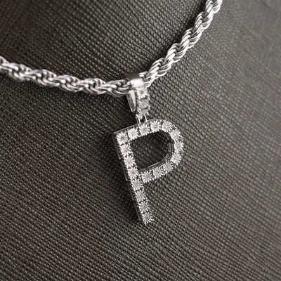 925 Silver Natural 0.15 CTW Diamond Initial Alphabet "P" Pendant 2g Unisex Charm - Elite Jewelers - Charms & Pendants