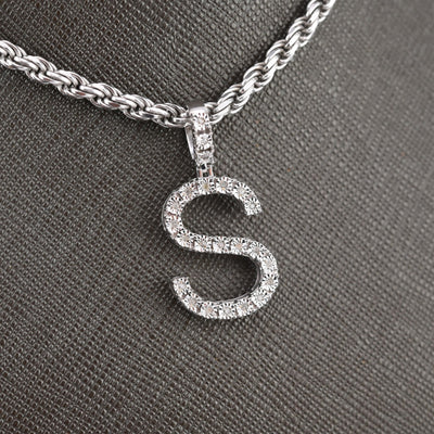 925 Silver Natural 0.15 CTW Diamond Initial Alphabet "S" Pendant 2g Unisex Charm - Elite Jewelers - Charms & Pendants