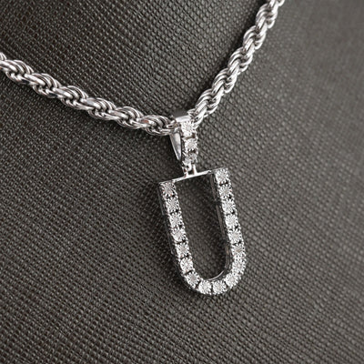 925 Silver Natural 0.15 CTW Diamond Initial Alphabet "U" Pendant 2g Unisex Charm - Elite Jewelers - Charms & Pendants