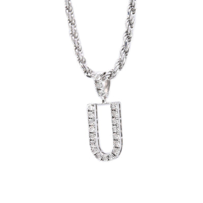 925 Silver Natural 0.15 CTW Diamond Initial Alphabet "U" Pendant 2g Unisex Charm - Elite Jewelers - Charms & Pendants