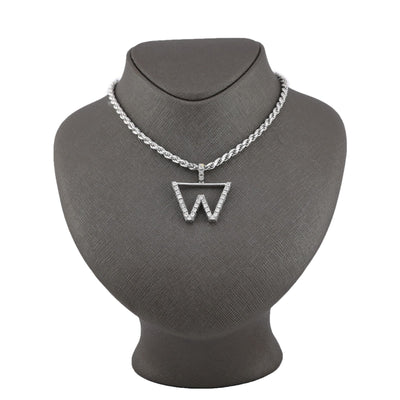 925 Silver Natural 0.15 CTW Diamond Initial Alphabet "W" Pendant 2g Unisex Charm - Elite Jewelers - Charms & Pendants