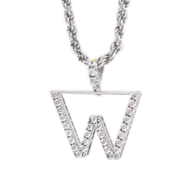 925 Silver Natural 0.15 CTW Diamond Initial Alphabet "W" Pendant 2g Unisex Charm - Elite Jewelers - Charms & Pendants
