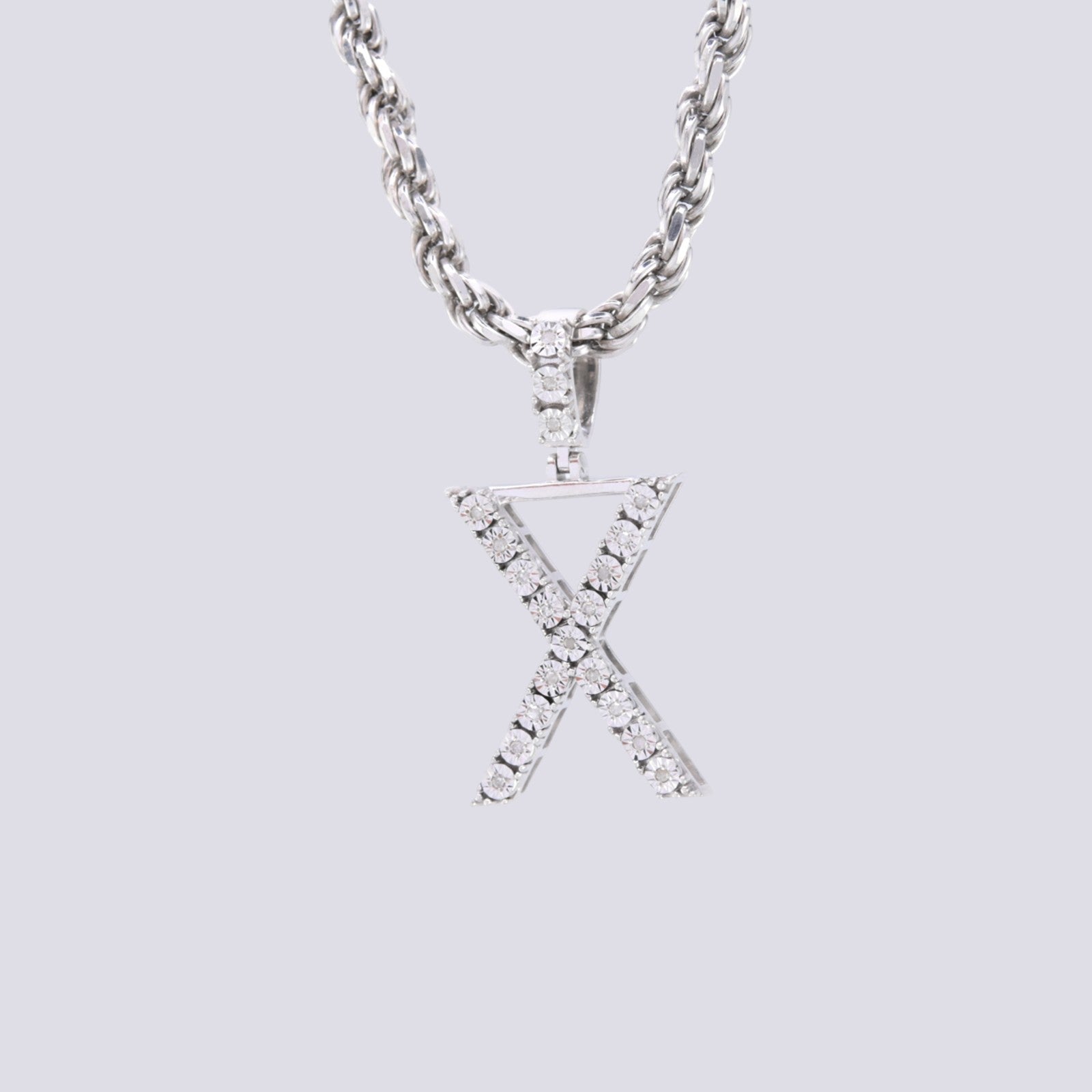 925 Silver Natural 0.15 CTW Diamond Initial Alphabet "X" Pendant 2g Unisex Charm - Elite Jewelers - Charms & Pendants