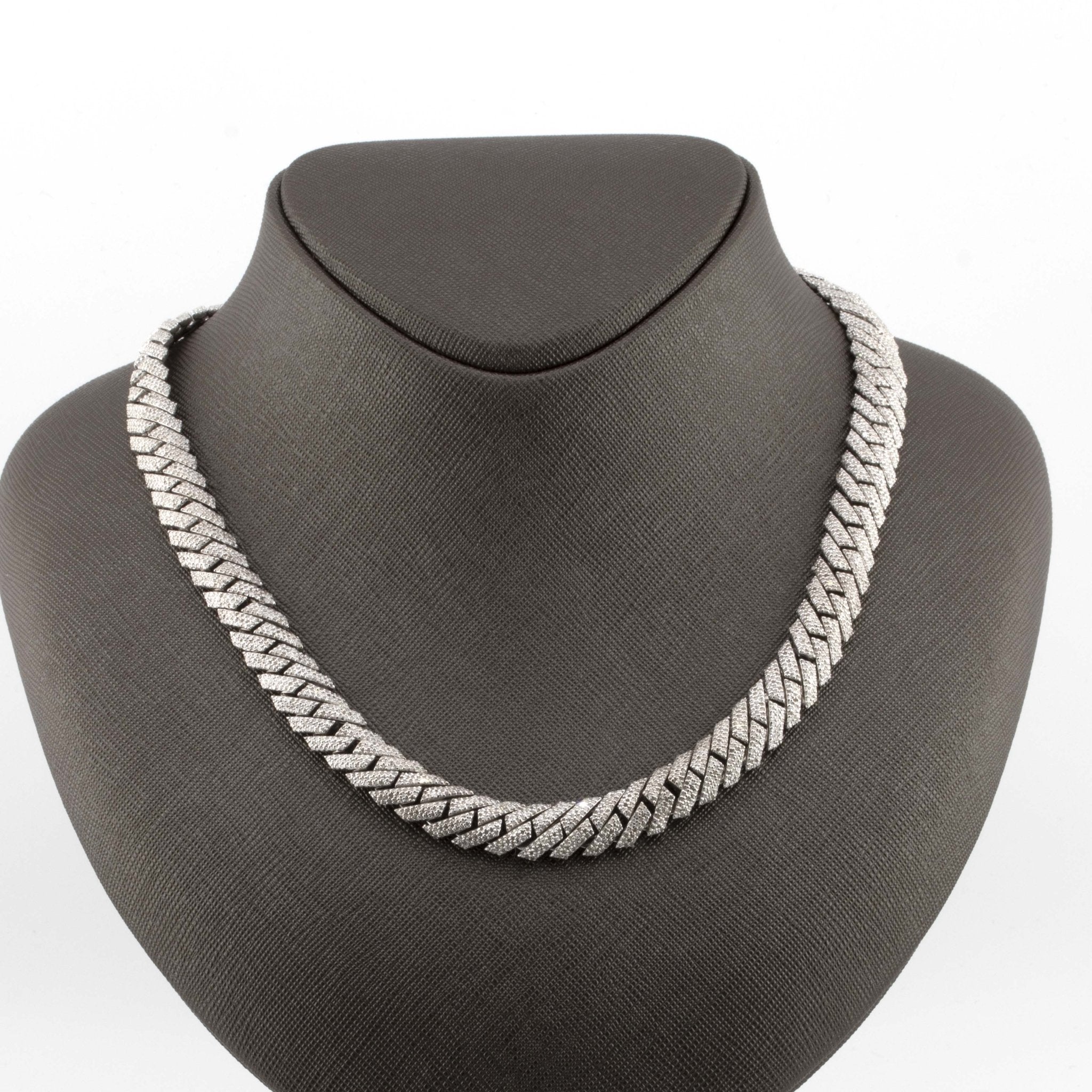 925 Silver Round Diamond Snake Cuban Necklace 10mm 18" - Elite Jewelers - Necklaces & Chains