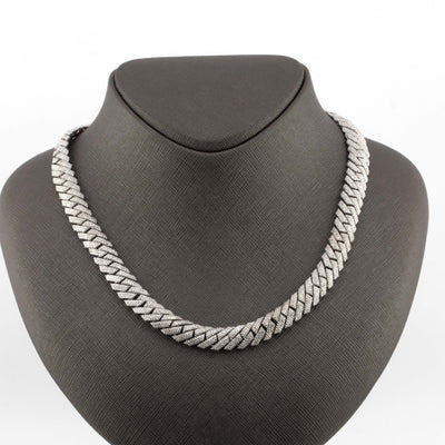 925 Silver Round Diamond Snake Cuban Necklace 10mm 18" - Elite Jewelers - Necklaces & Chains