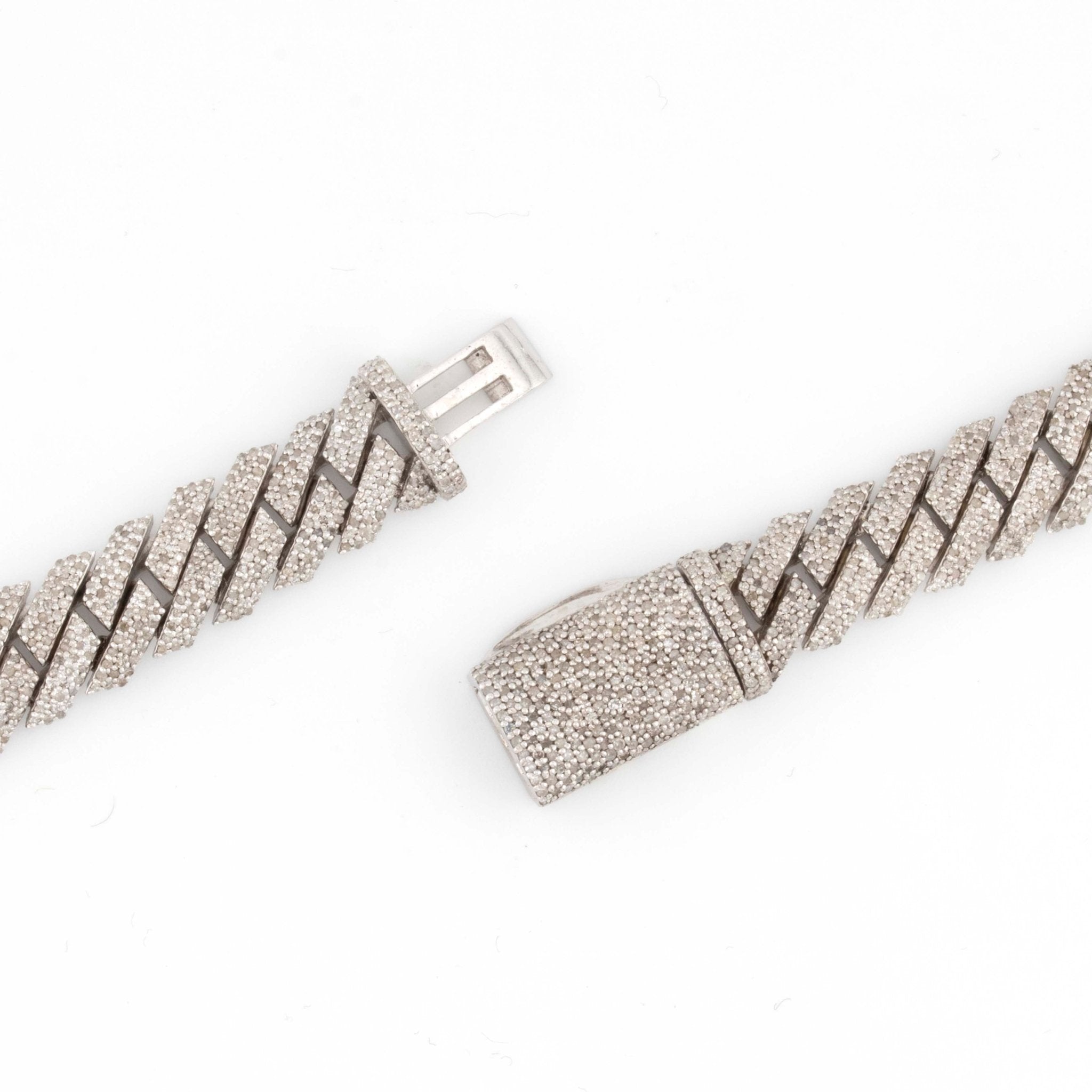 925 Silver Round Diamond Snake Cuban Necklace 10mm 18" - Elite Jewelers - Necklaces & Chains