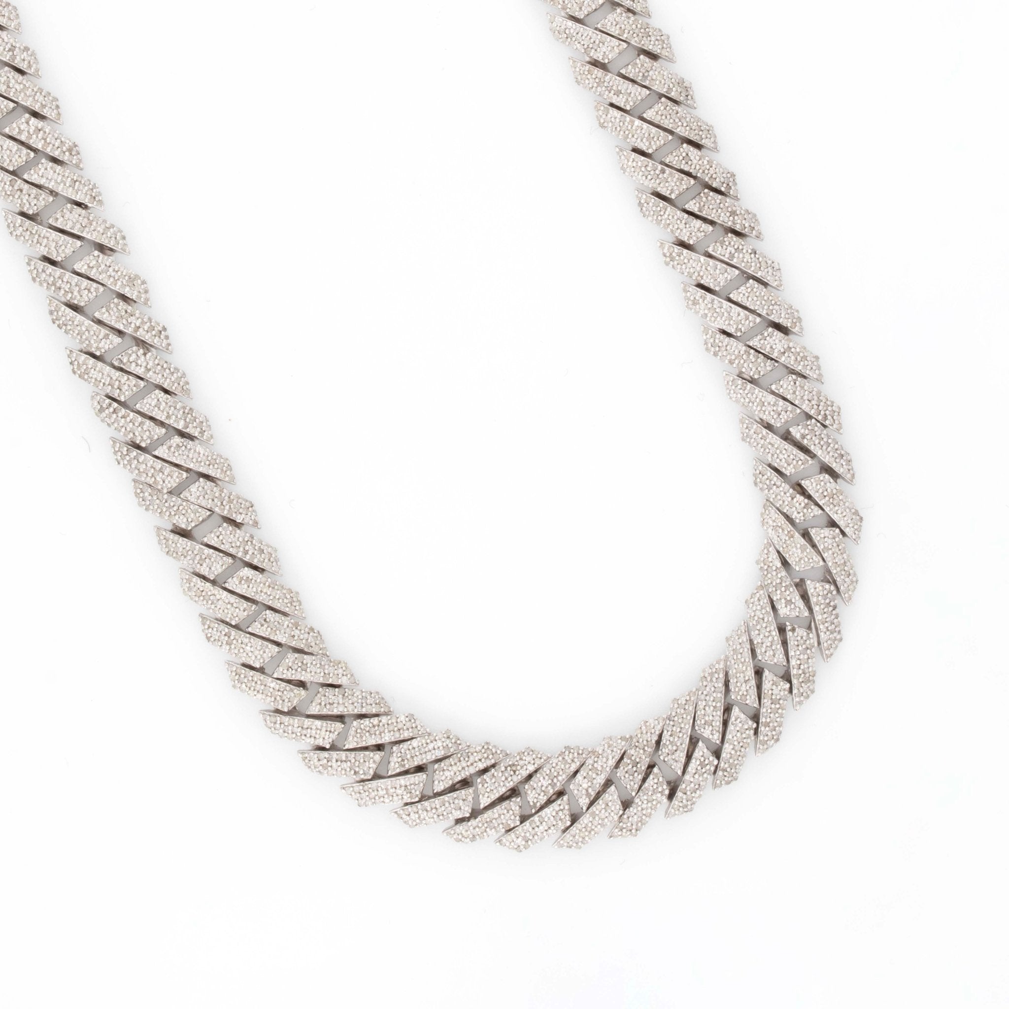 925 Silver Round Diamond Snake Cuban Necklace 12mm 22" - Elite Jewelers - Necklaces & Chains